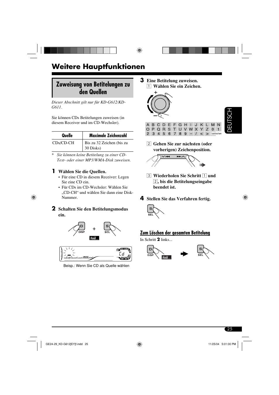 Weitere hauptfunktionen, Zuweisung von betitelungen zu den quellen, Deutsch | JVC KD-G511 User Manual | Page 61 / 111