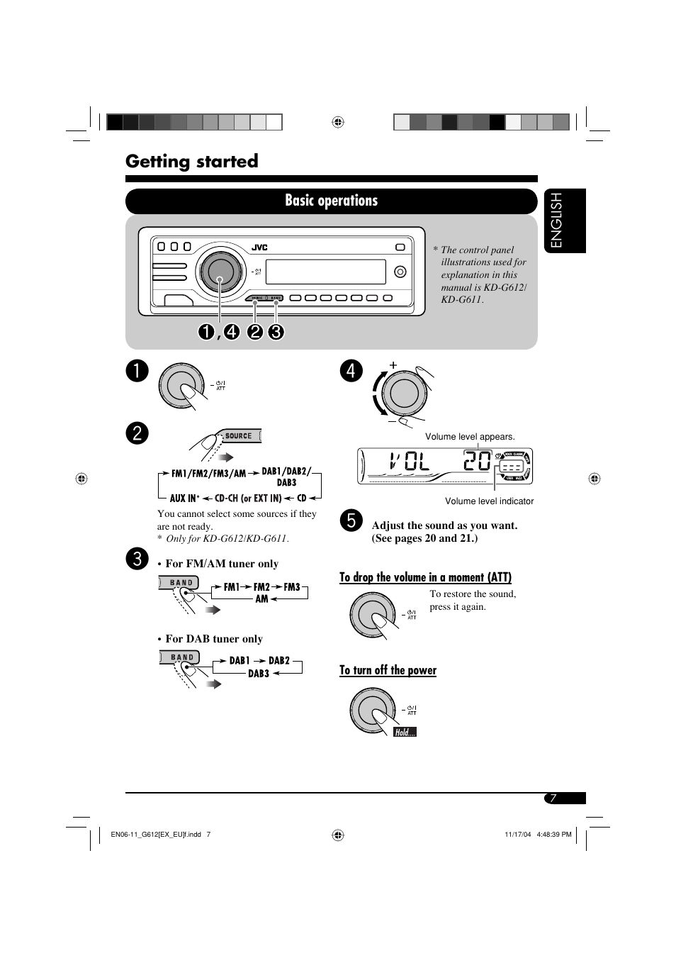 Getting started, Basic operations | JVC KD-G511 User Manual | Page 7 / 111