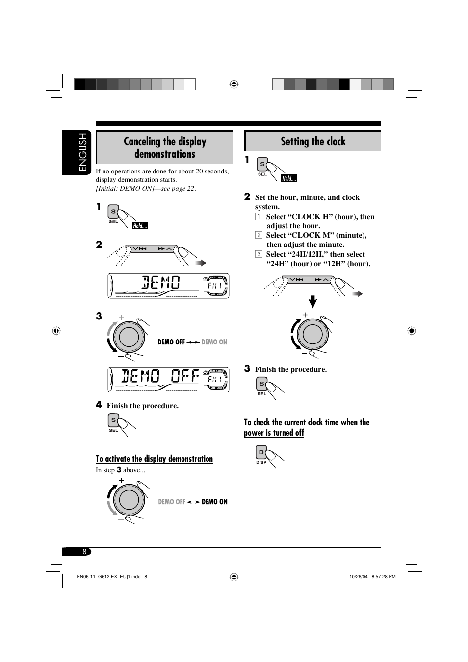 Canceling the display demonstrations, Setting the clock | JVC KD-G511 User Manual | Page 8 / 111