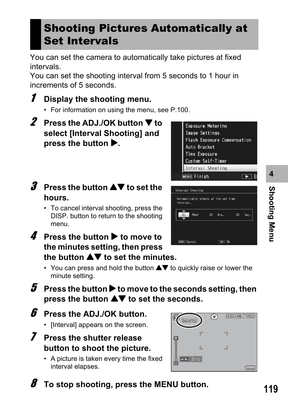 Shooting pictures automatically at set intervals | Samsung CX2 User Manual | Page 121 / 248