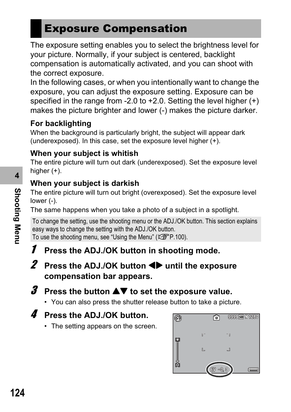 Exposure compensation | Samsung CX2 User Manual | Page 126 / 248