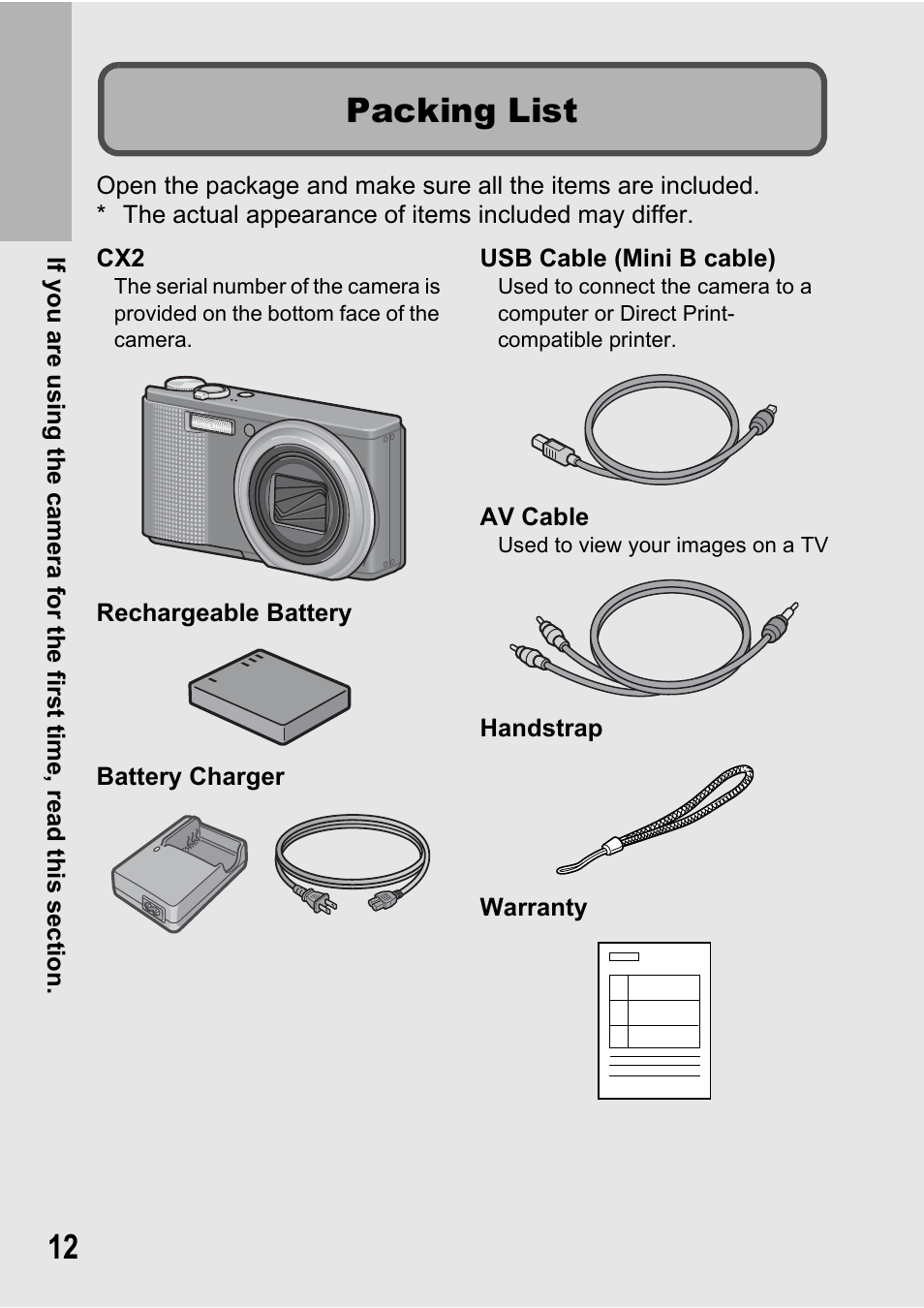 Packing list | Samsung CX2 User Manual | Page 14 / 248