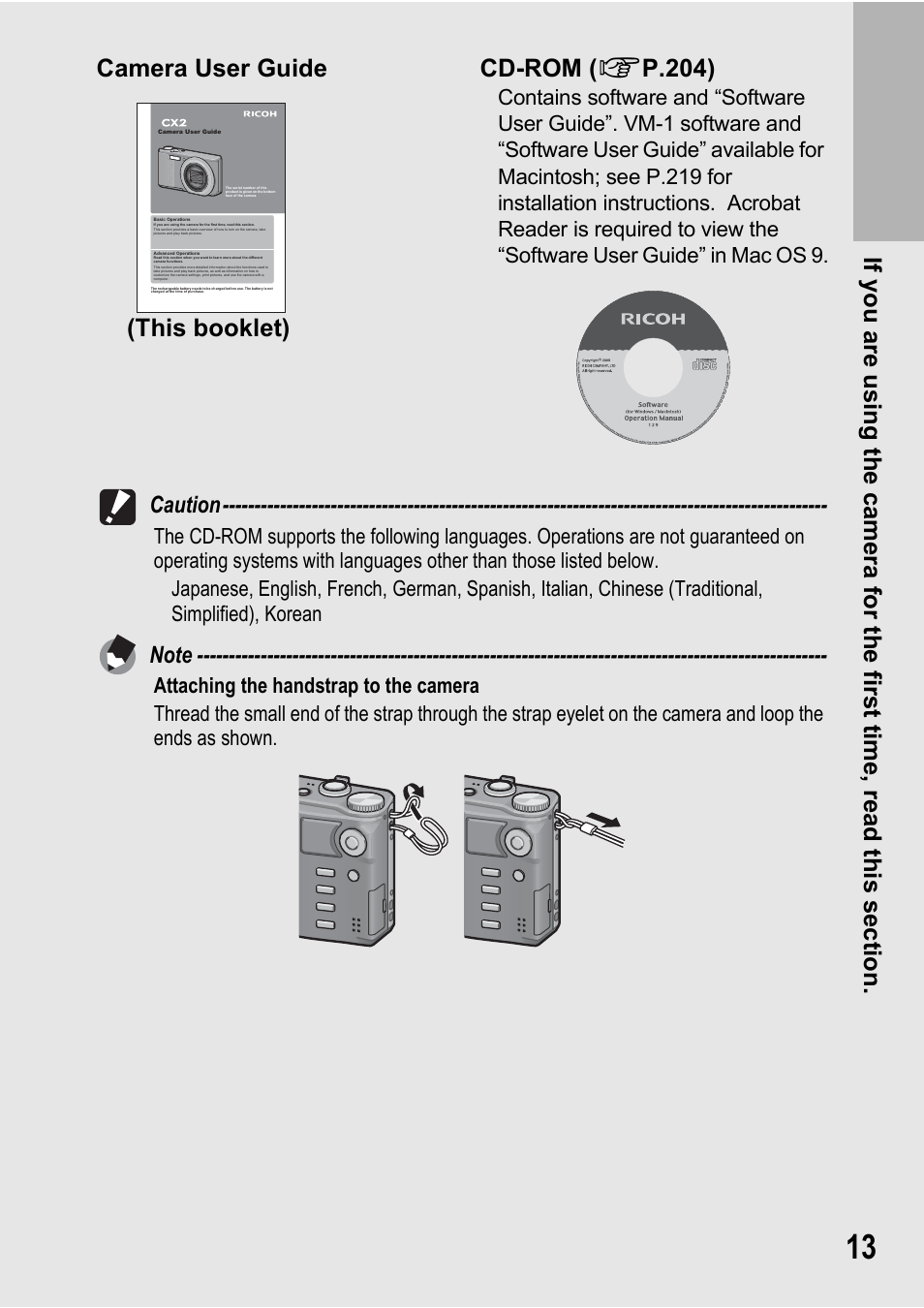 Camera user guide cd-rom ( g p.204), This booklet), Caution | Samsung CX2 User Manual | Page 15 / 248