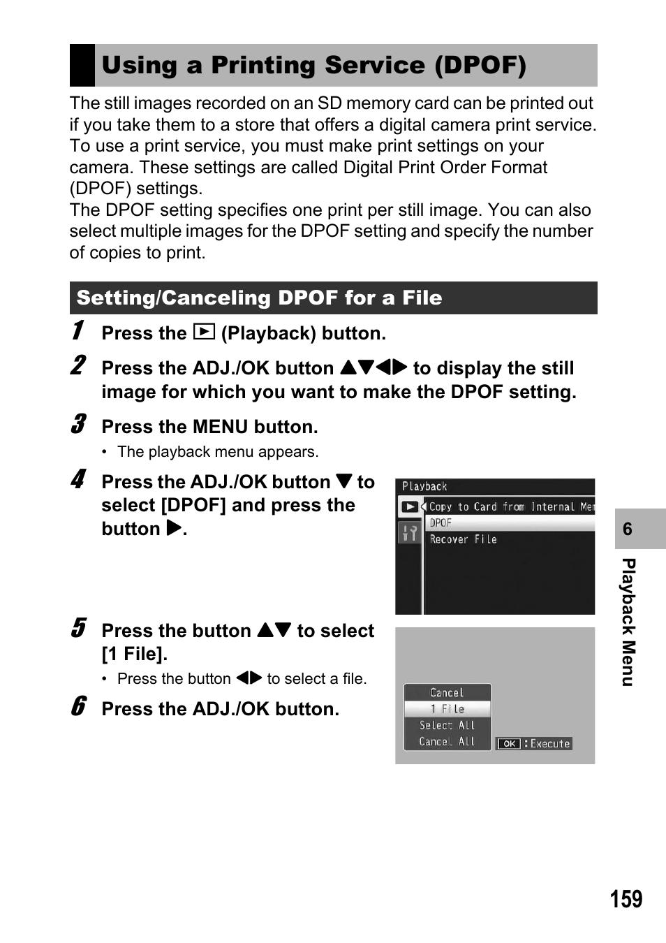 Using a printing service (dpof) | Samsung CX2 User Manual | Page 161 / 248