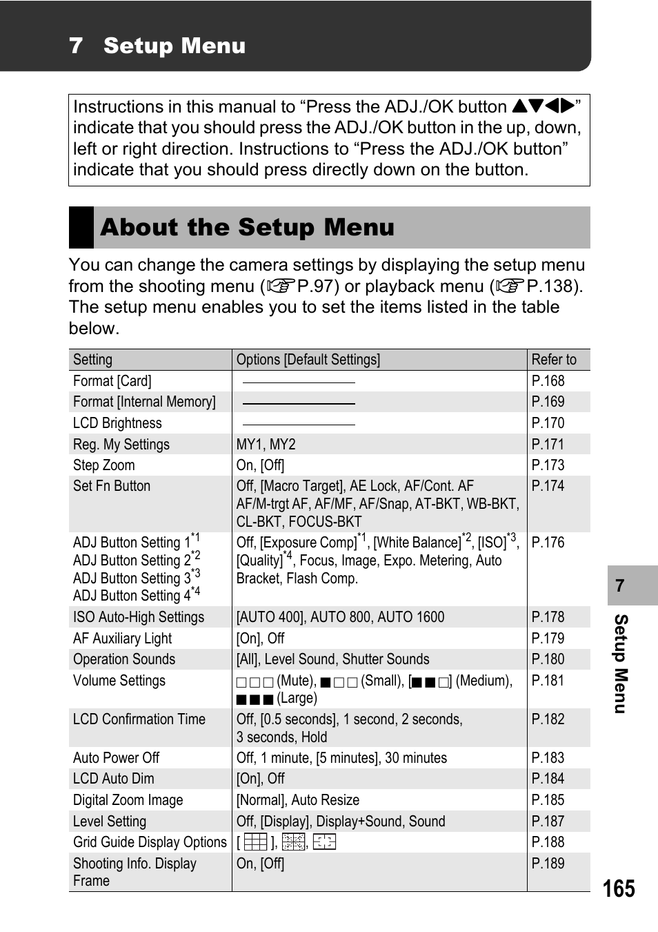 About the setup menu, 7 setup menu | Samsung CX2 User Manual | Page 167 / 248