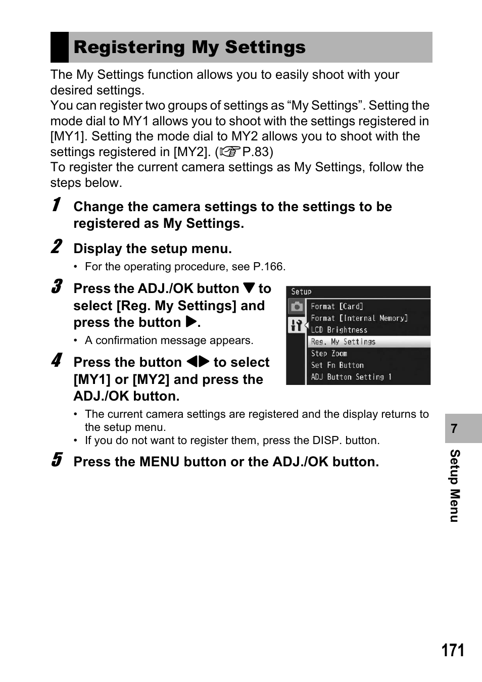 Registering my settings | Samsung CX2 User Manual | Page 173 / 248