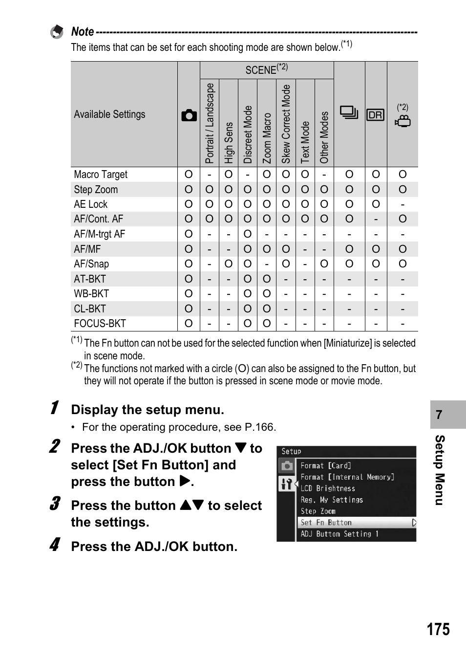 Display the setup menu, Press the button !" to select the settings, Press the adj./ok button | Samsung CX2 User Manual | Page 177 / 248