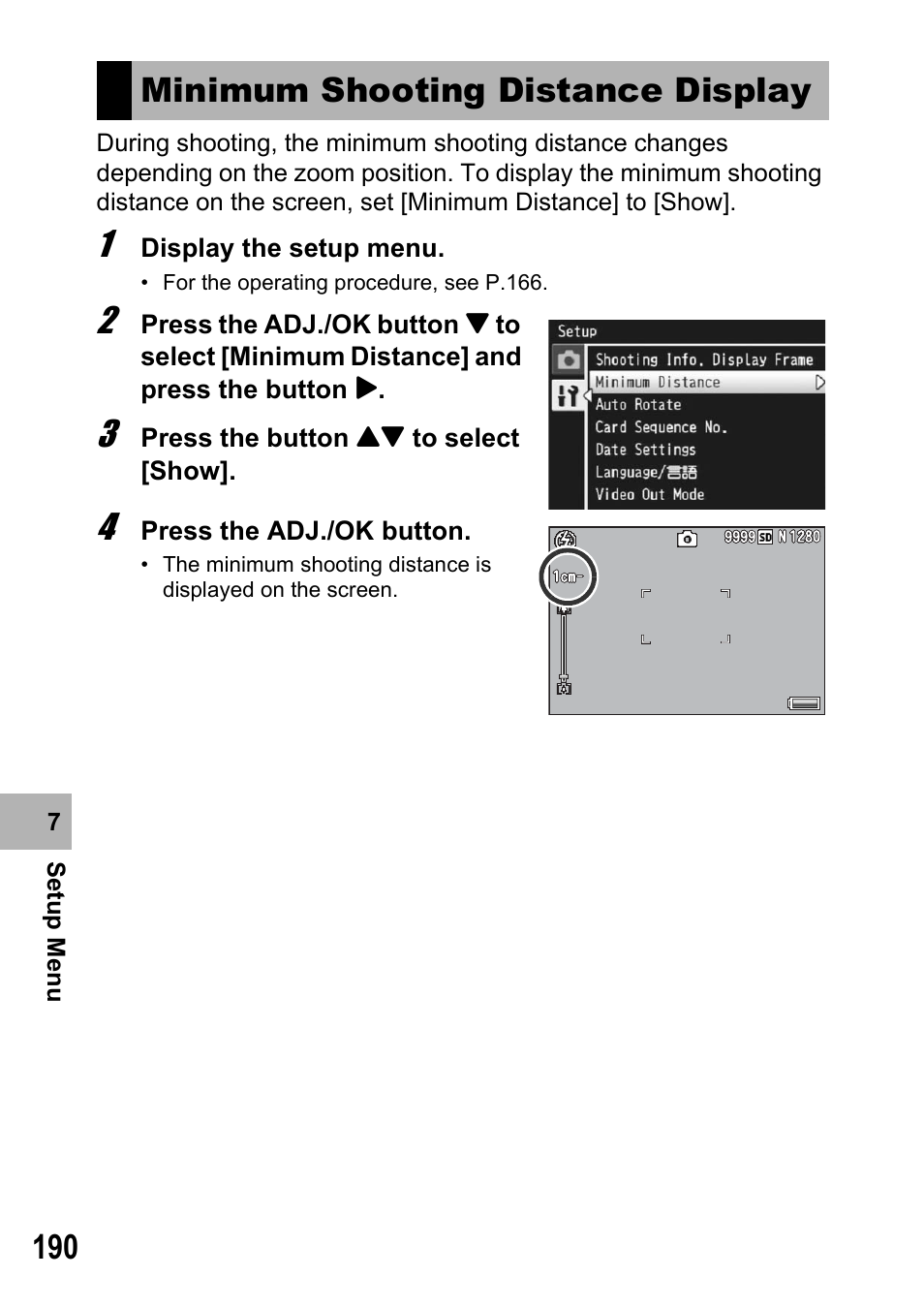 Minimum shooting distance display | Samsung CX2 User Manual | Page 192 / 248