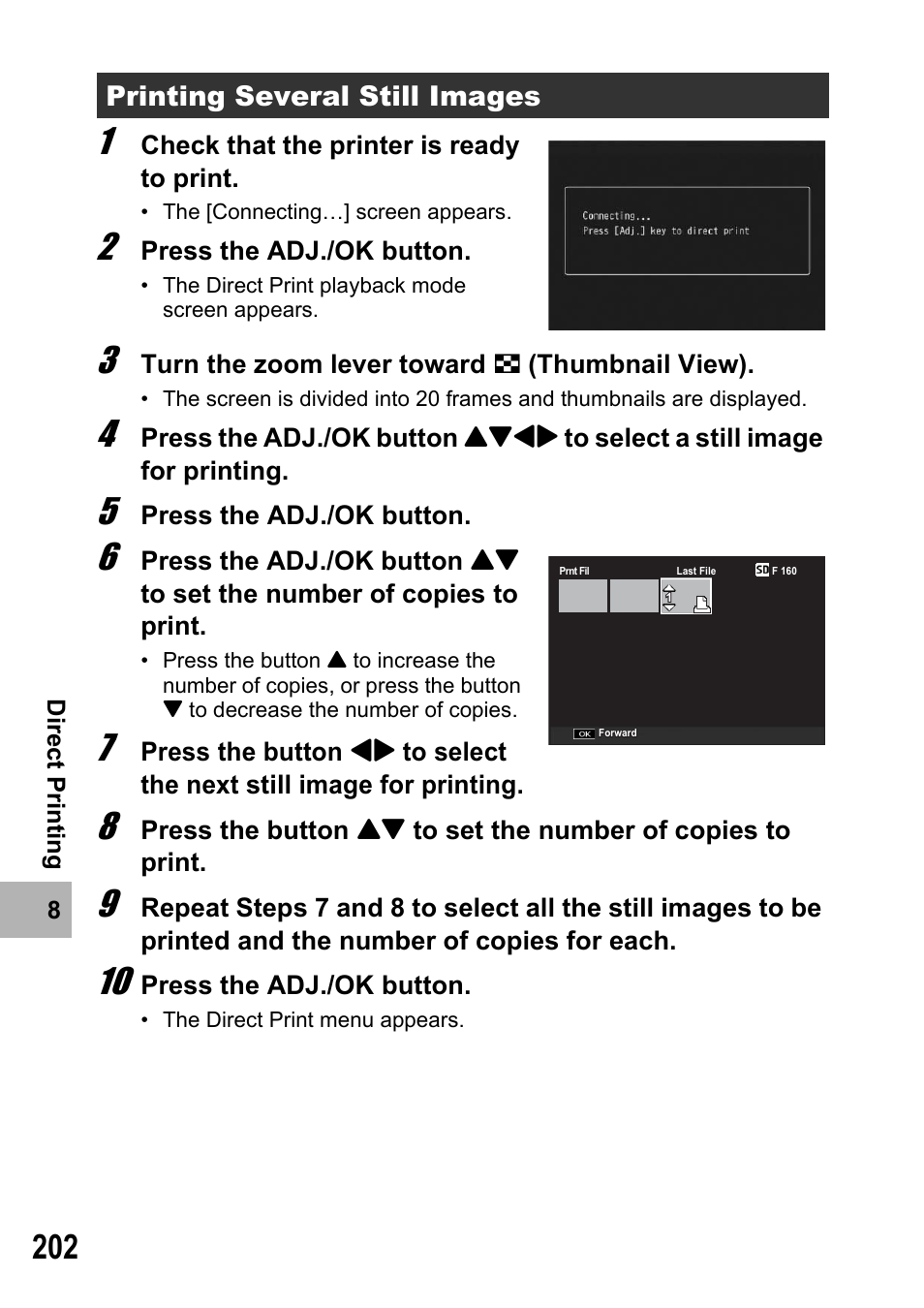 Printing several still images | Samsung CX2 User Manual | Page 204 / 248