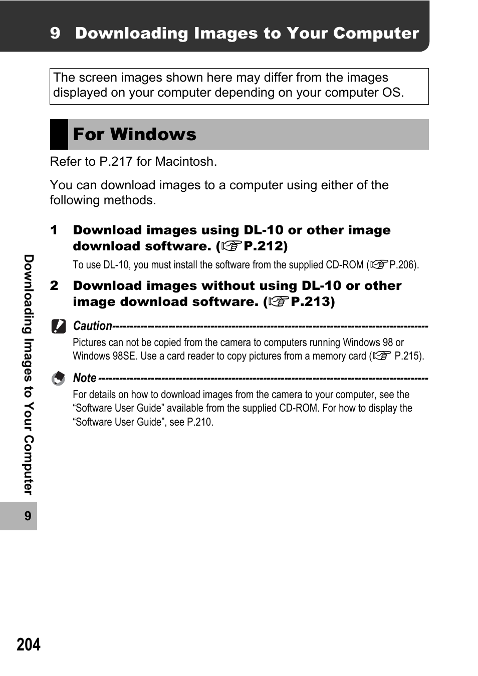 For windows, 9 downloading images to your computer | Samsung CX2 User Manual | Page 206 / 248