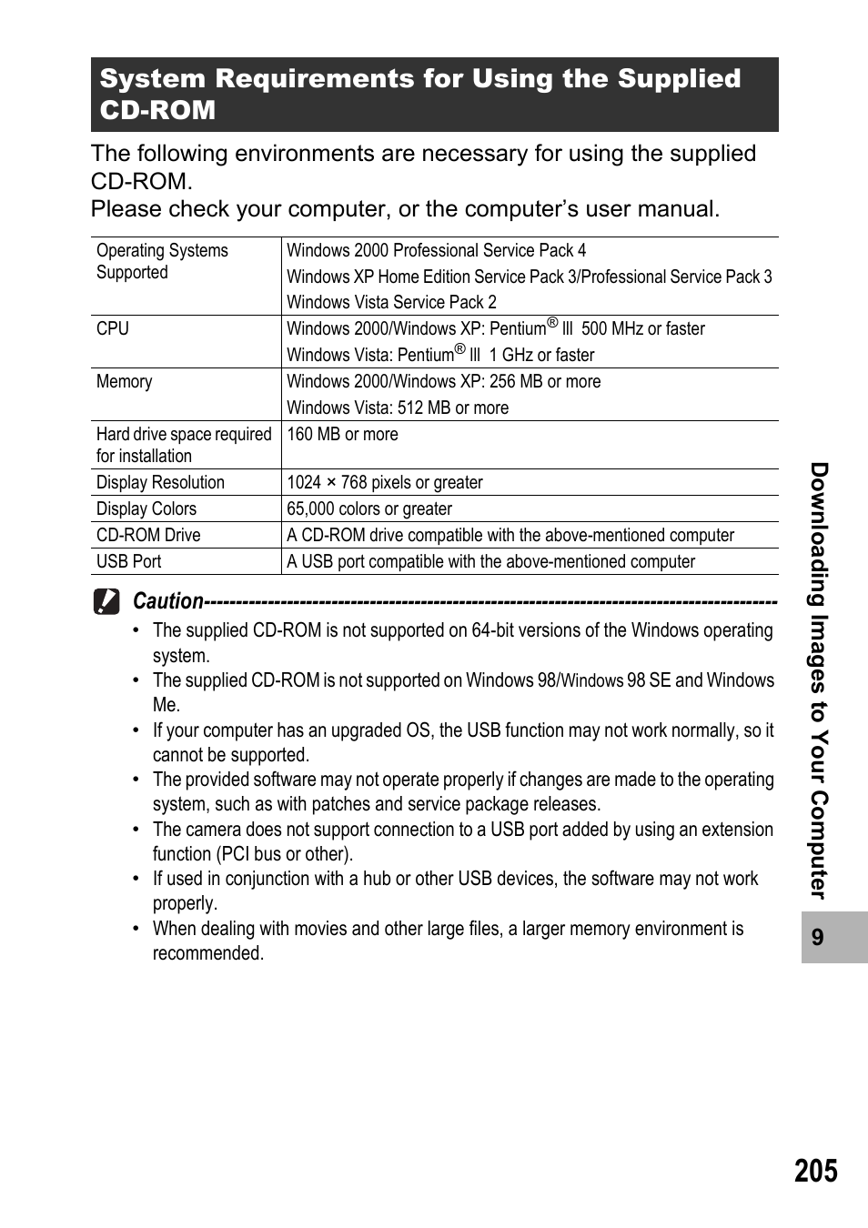 System requirements for using the supplied cd-rom | Samsung CX2 User Manual | Page 207 / 248