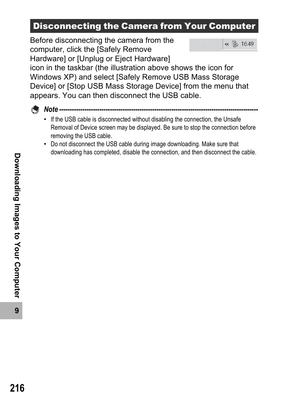 Disconnecting the camera from your computer | Samsung CX2 User Manual | Page 218 / 248