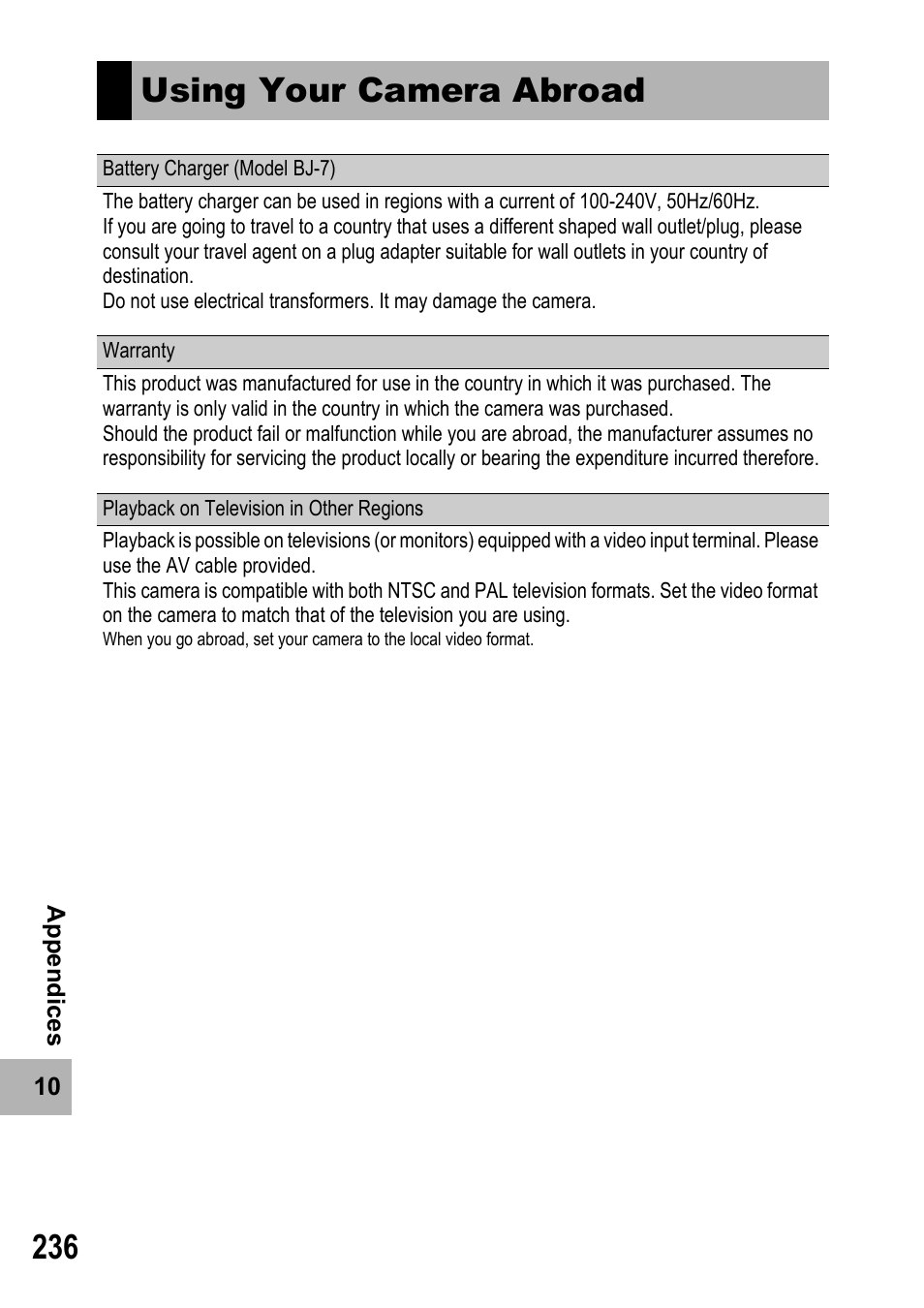 Using your camera abroad | Samsung CX2 User Manual | Page 238 / 248