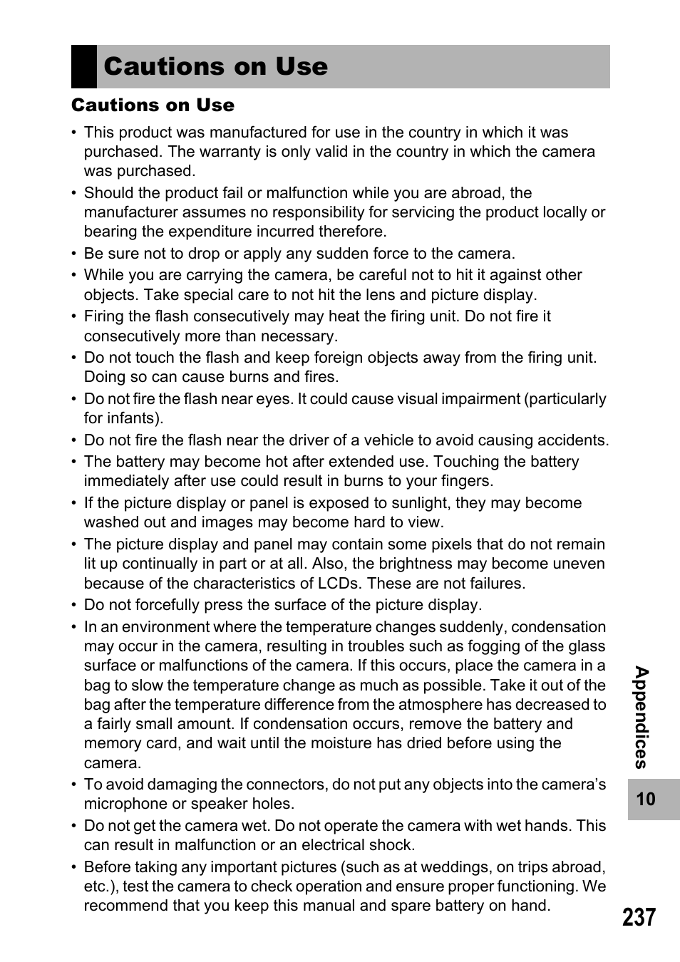 Cautions on use | Samsung CX2 User Manual | Page 239 / 248