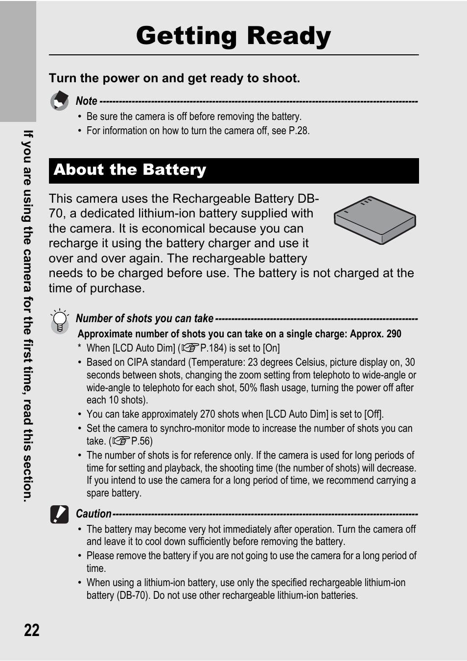 Getting ready, About the battery | Samsung CX2 User Manual | Page 24 / 248