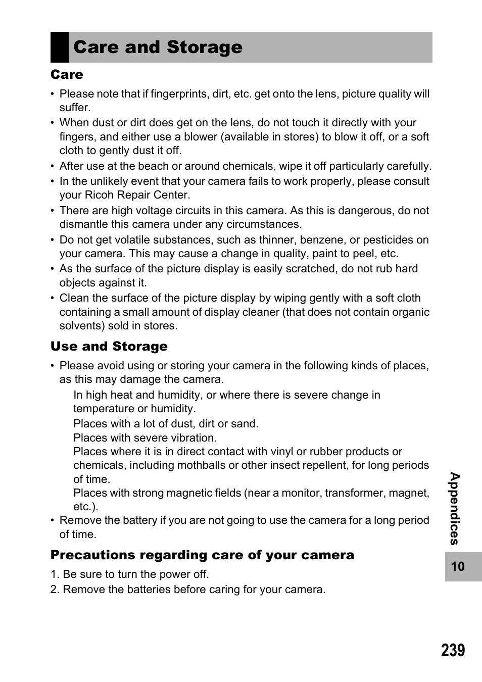 Care and storage | Samsung CX2 User Manual | Page 241 / 248