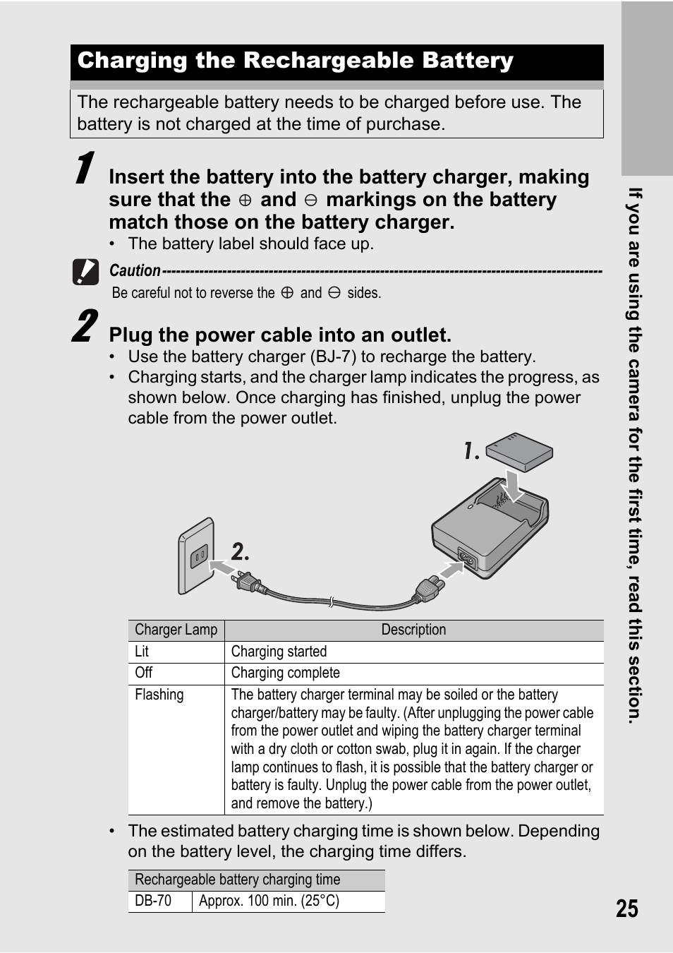 Charging the rechargeable battery | Samsung CX2 User Manual | Page 27 / 248