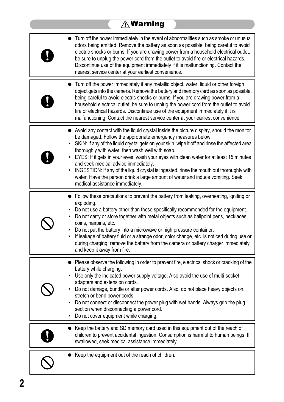 Warning | Samsung CX2 User Manual | Page 4 / 248