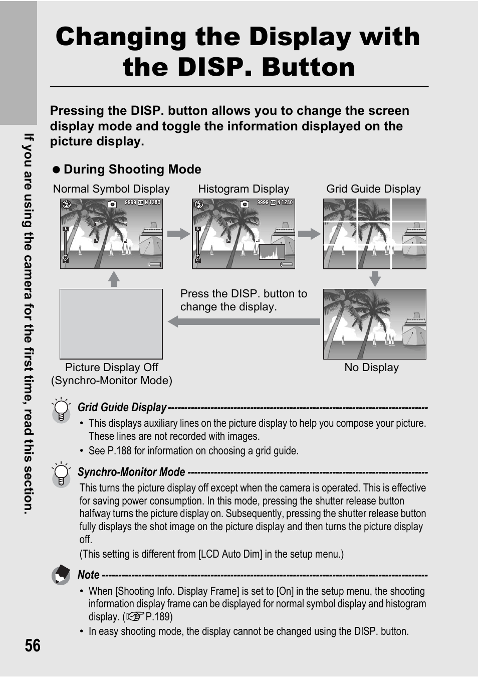 Changing the display with the disp. button | Samsung CX2 User Manual | Page 58 / 248