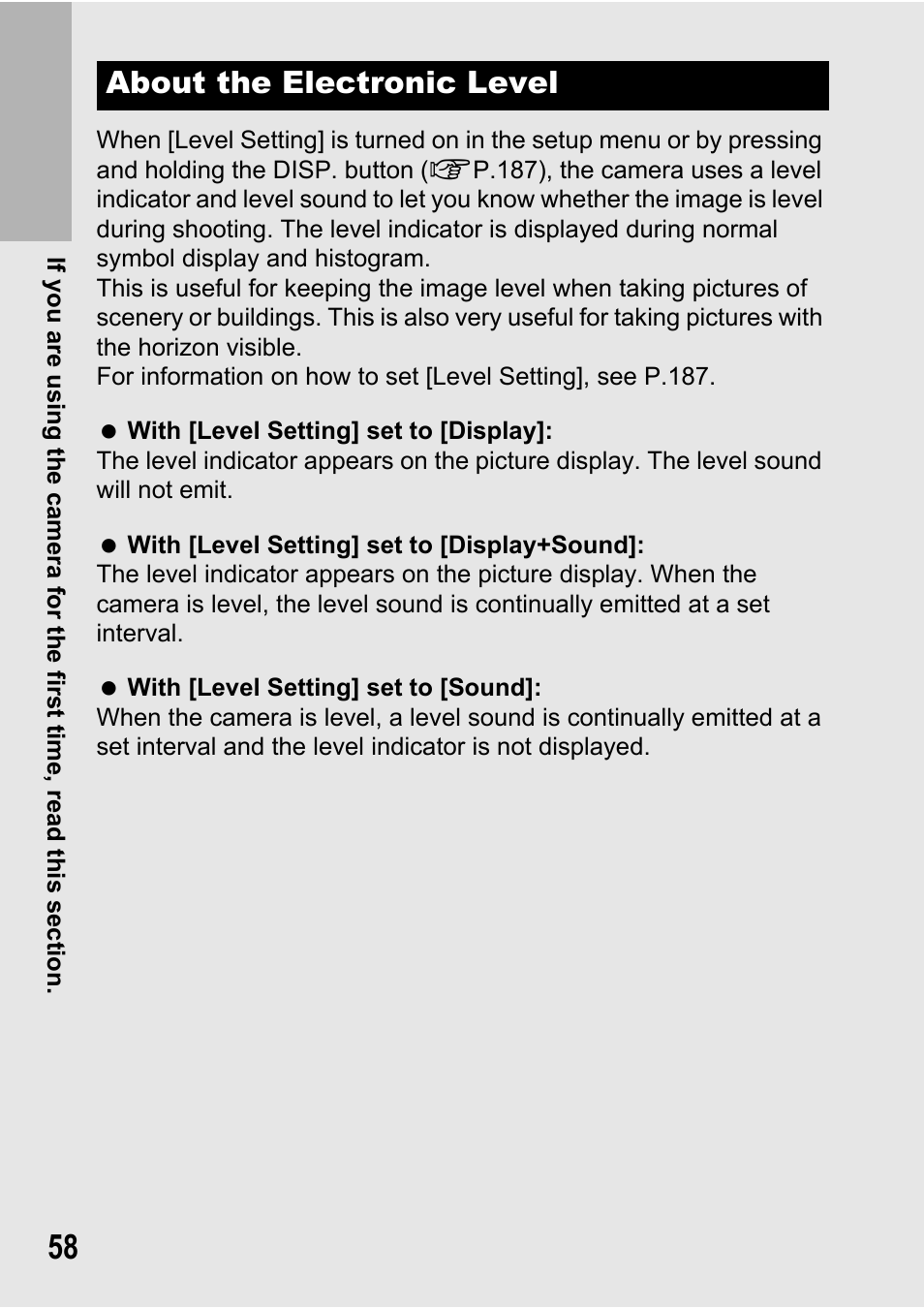 About the electronic level | Samsung CX2 User Manual | Page 60 / 248