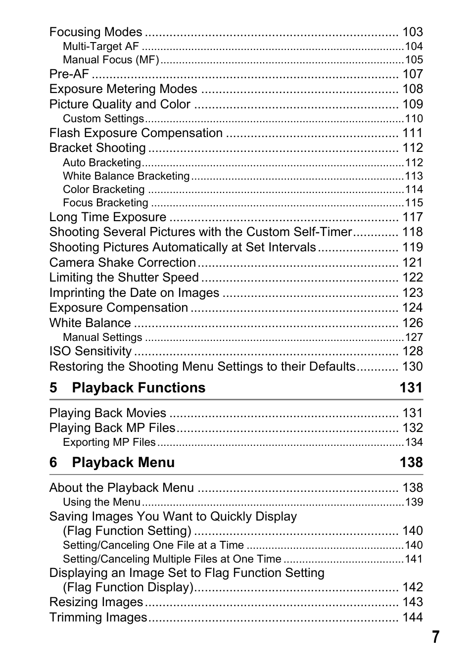 5 playback functions 131, 6 playback menu 138 | Samsung CX2 User Manual | Page 9 / 248