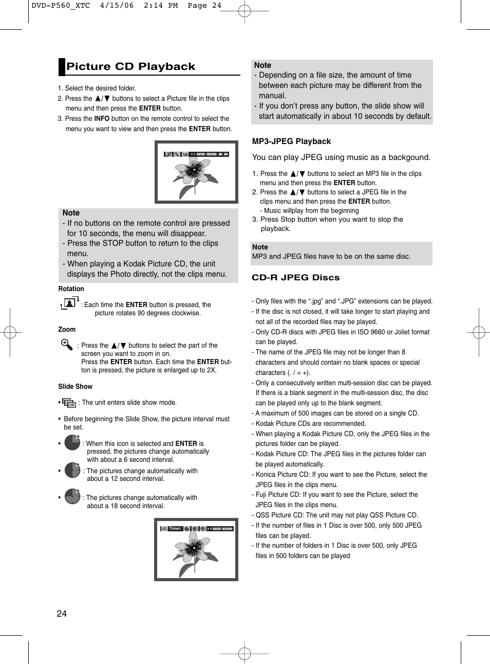 Picture cd playback | Samsung DVD-P560 User Manual | Page 24 / 36