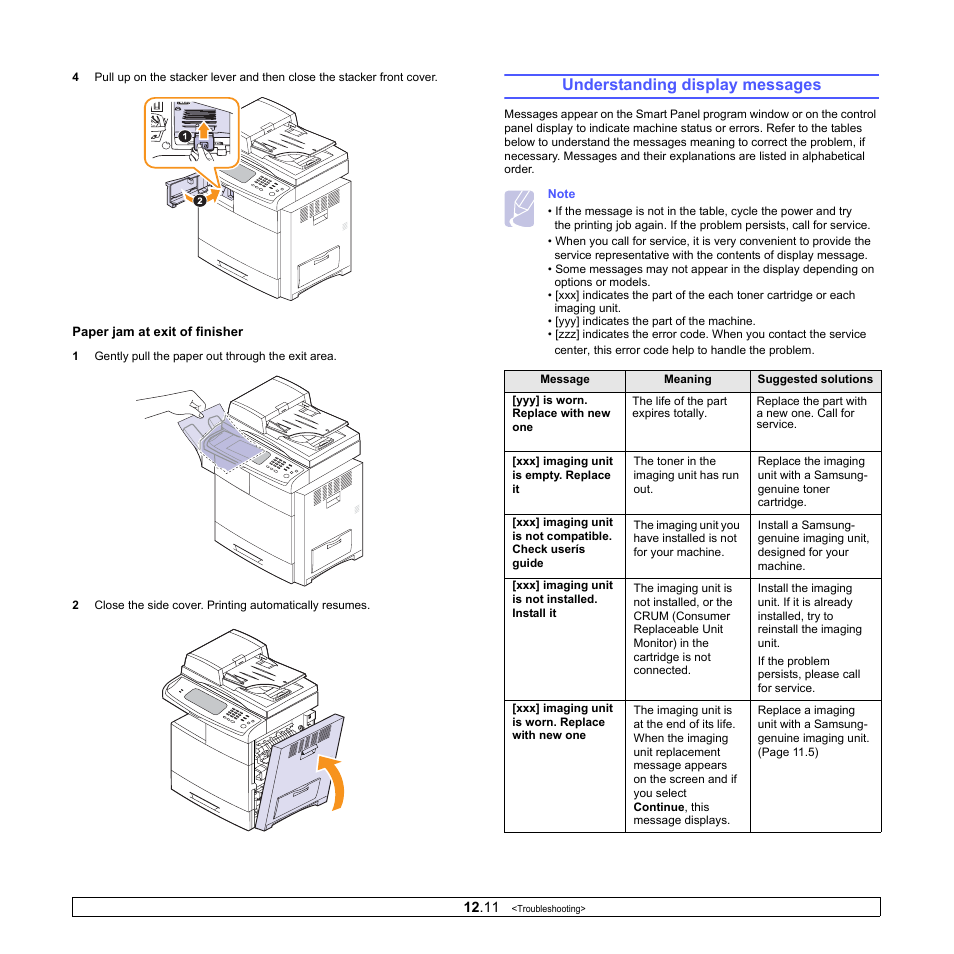 Understanding display messages | Samsung CLX-8380 User Manual | Page 106 / 186