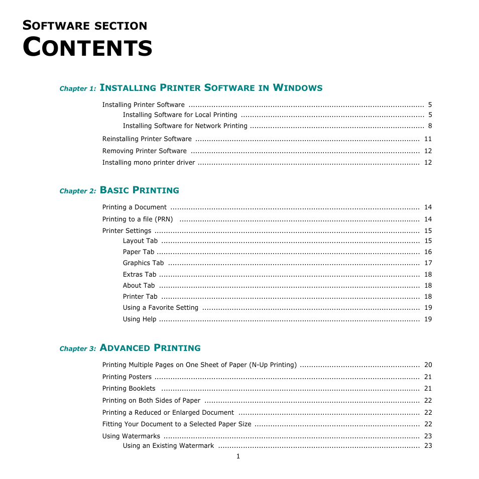 Software section contents, Ontents | Samsung CLX-8380 User Manual | Page 137 / 186