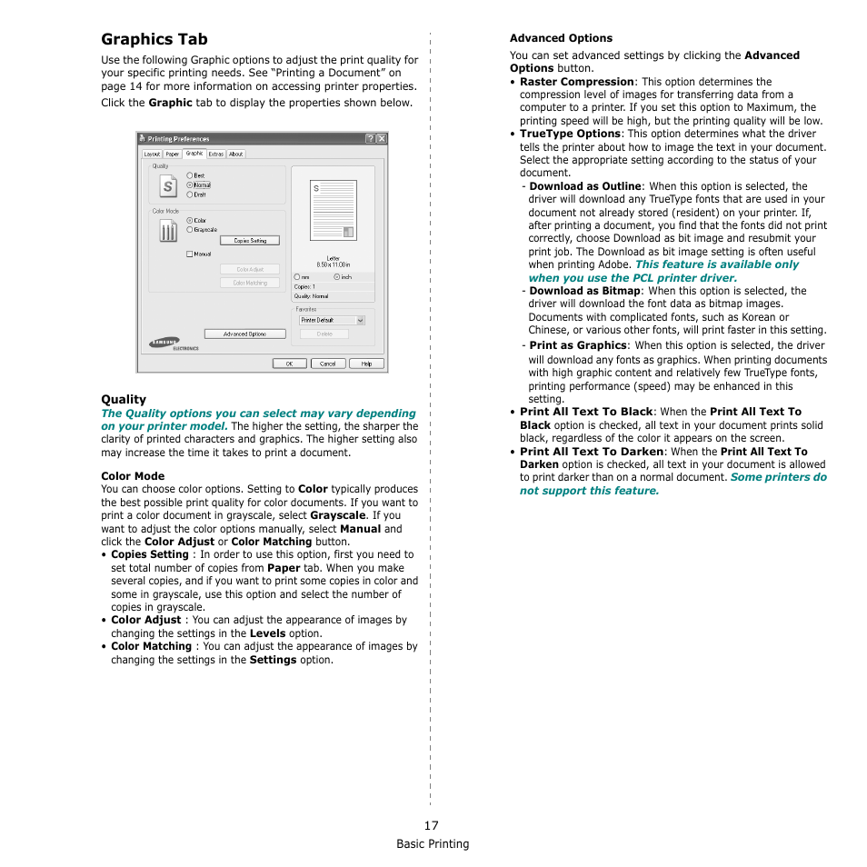 Graphics tab | Samsung CLX-8380 User Manual | Page 153 / 186