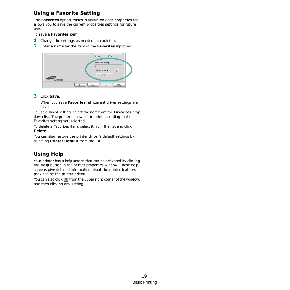 Using a favorite setting, Using help, Using a favorite setting using help | Using a favorite setting - using help | Samsung CLX-8380 User Manual | Page 155 / 186