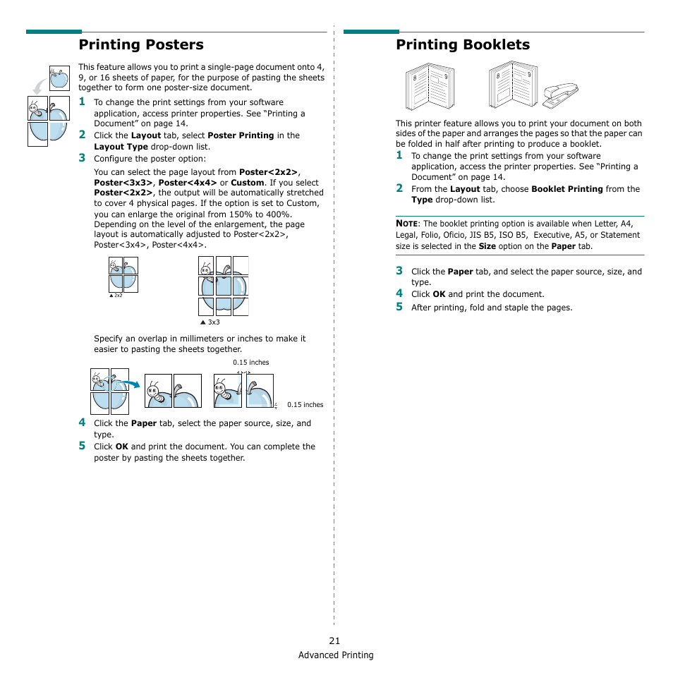 Printing posters, Printing booklets, Printing posters printing booklets | Samsung CLX-8380 User Manual | Page 157 / 186