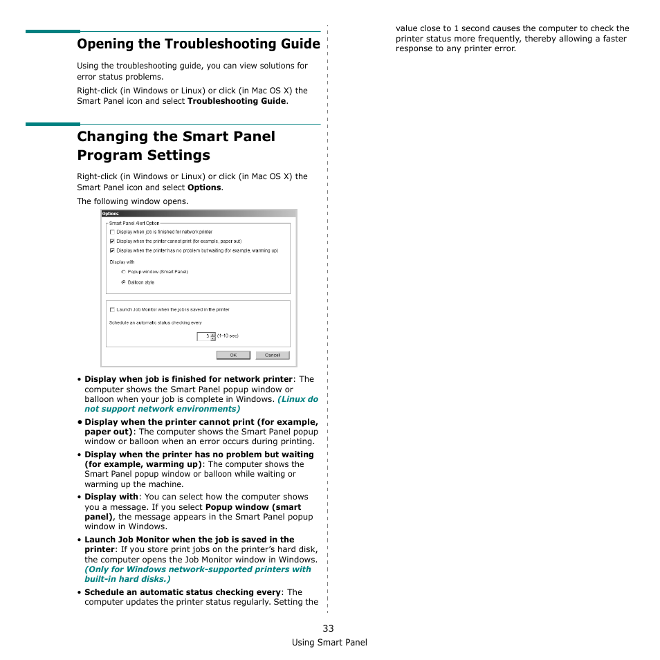 Opening the troubleshooting guide, Changing the smart panel program settings | Samsung CLX-8380 User Manual | Page 169 / 186