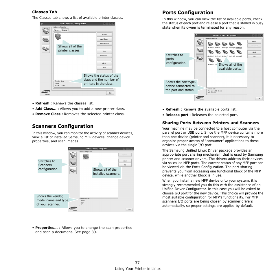 Scanners configuration, Ports configuration, Scanners configuration ports configuration | Samsung CLX-8380 User Manual | Page 173 / 186