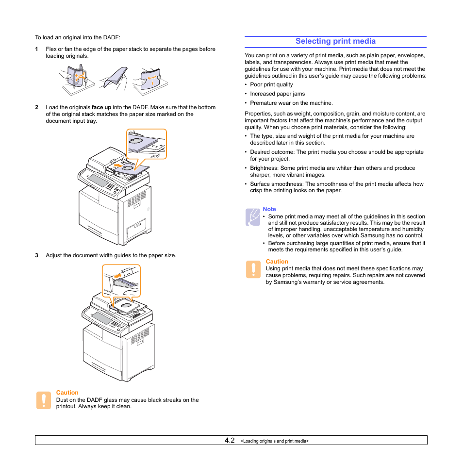 Selecting print media | Samsung CLX-8380 User Manual | Page 35 / 186