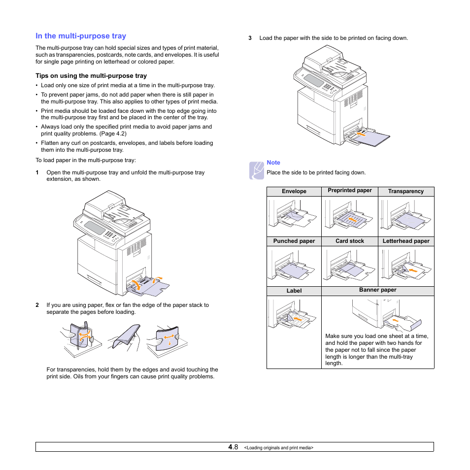 In the multi-purpose tray | Samsung CLX-8380 User Manual | Page 41 / 186