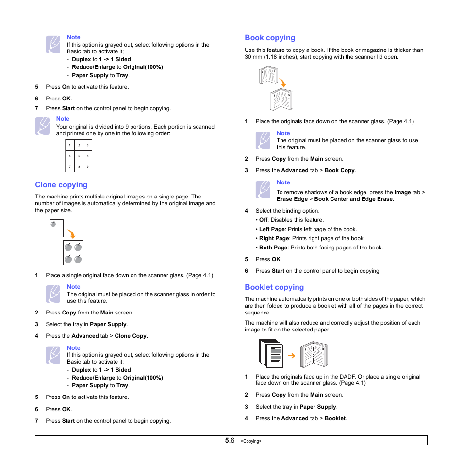 Clone copying, Book copying, Booklet copying | Clone copying book copying booklet copying | Samsung CLX-8380 User Manual | Page 48 / 186