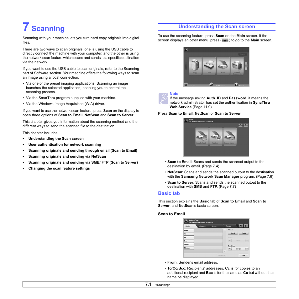 Scanning, Understanding the scan screen, Basic tab | Samsung CLX-8380 User Manual | Page 63 / 186