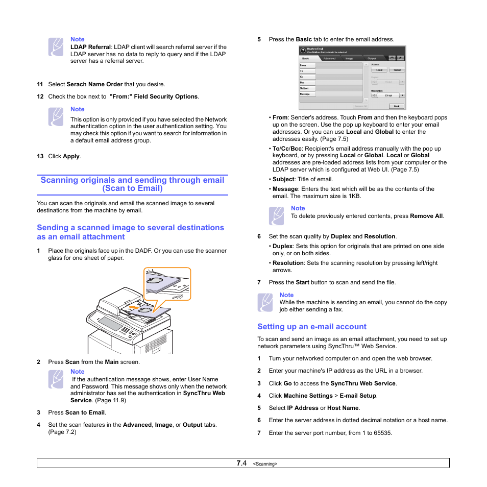Setting up an e-mail account | Samsung CLX-8380 User Manual | Page 66 / 186