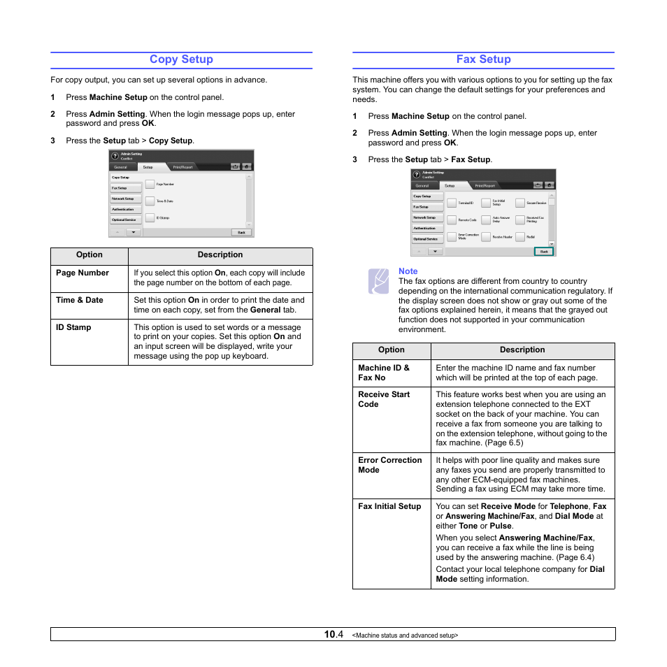 Copy setup, Fax setup, Copy setup fax setup | Samsung CLX-8380 User Manual | Page 81 / 186