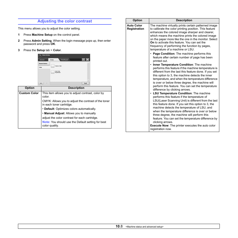 Adjusting the color contrast | Samsung CLX-8380 User Manual | Page 85 / 186