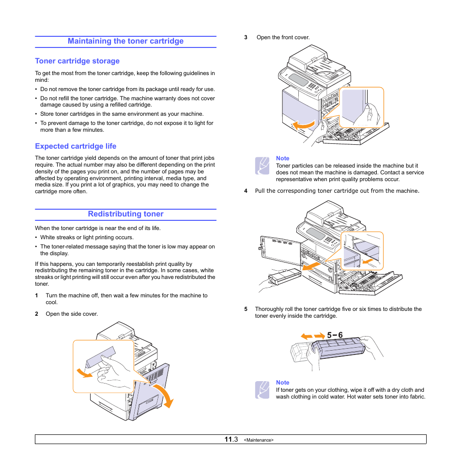 Maintaining the toner cartridge, Toner cartridge storage, Expected cartridge life | Redistributing toner, Toner cartridge storage expected cartridge life | Samsung CLX-8380 User Manual | Page 89 / 186