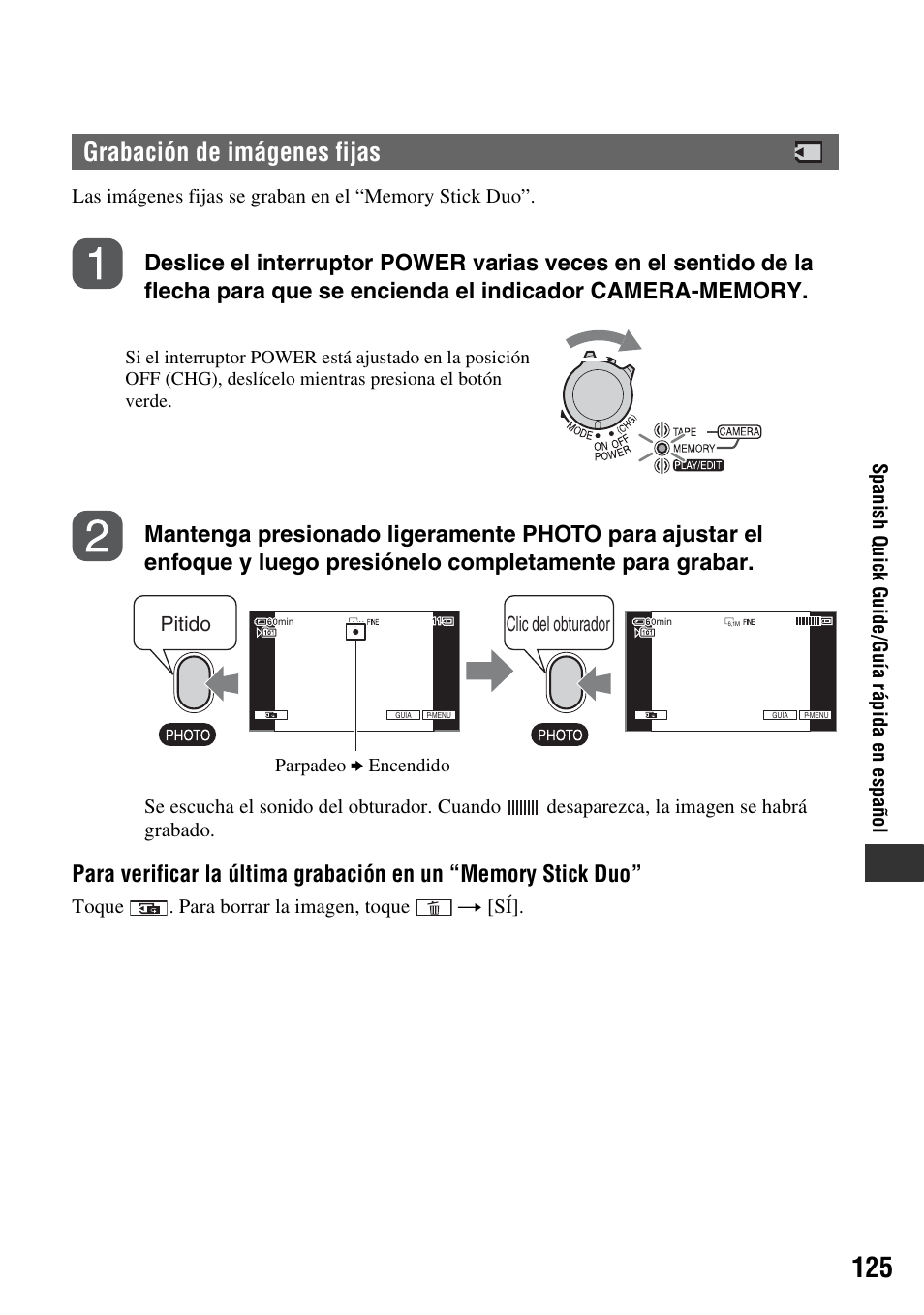 Grabación de imágenes fijas | Sony HDR-HC9 User Manual | Page 125 / 128