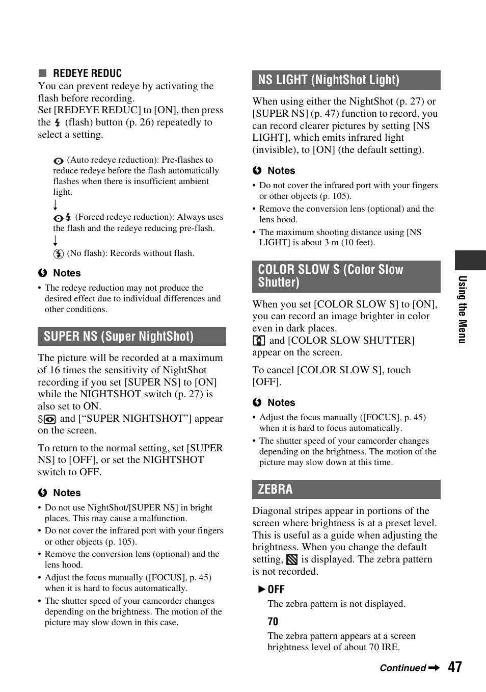 Unction (p. 47), P. 47 | Sony HDR-HC9 User Manual | Page 47 / 128