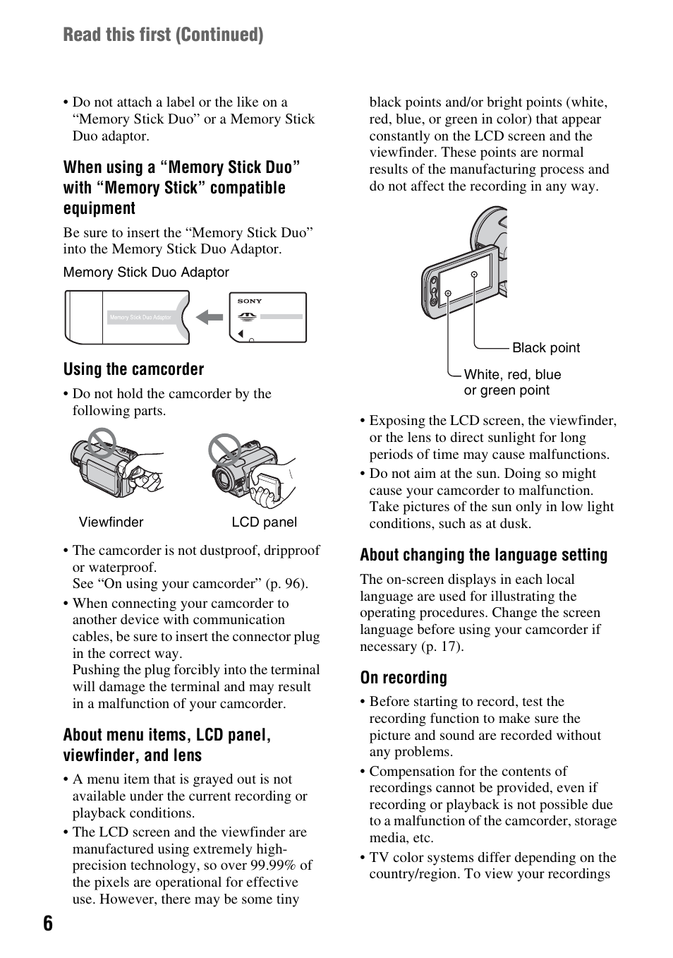 Read this first (continued) | Sony HDR-HC9 User Manual | Page 6 / 128