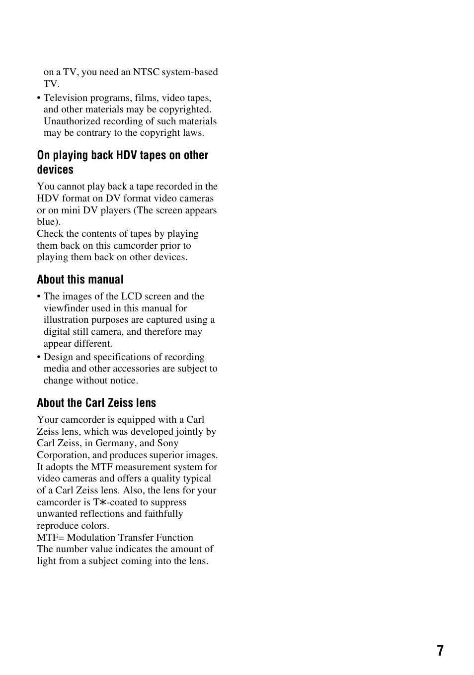 Sony HDR-HC9 User Manual | Page 7 / 128