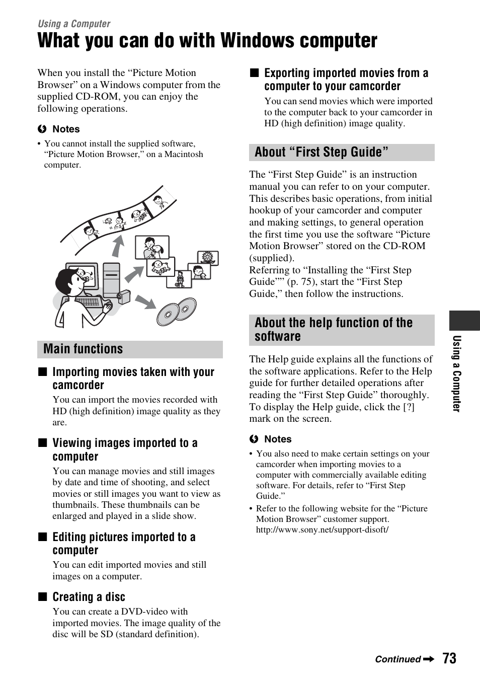 Using a computer, What you can do with windows computer, What you can do with windows | Computer, P. 73 | Sony HDR-HC9 User Manual | Page 73 / 128