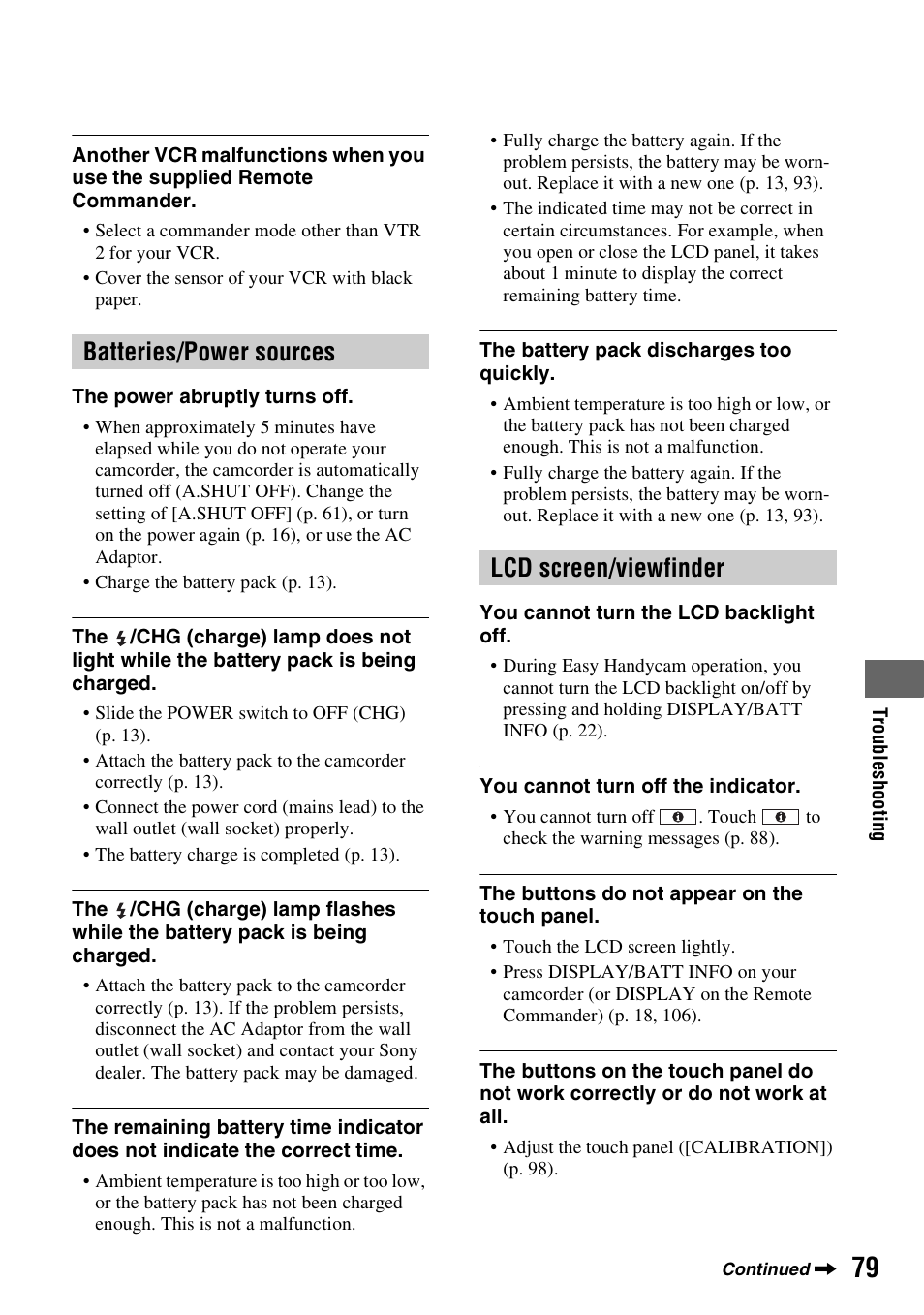 Batteries/power sources lcd screen/viewfinder | Sony HDR-HC9 User Manual | Page 79 / 128