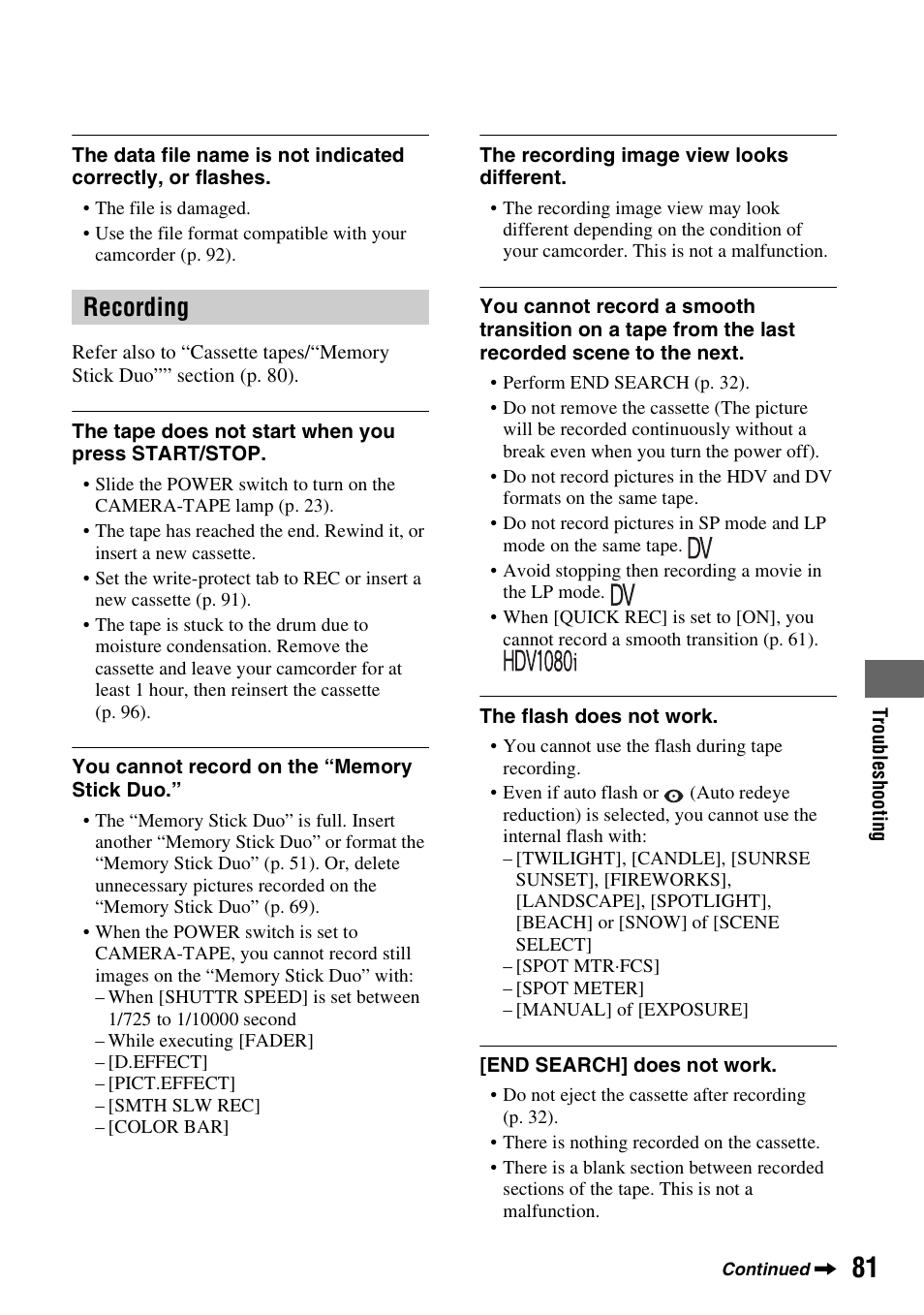 Recording | Sony HDR-HC9 User Manual | Page 81 / 128