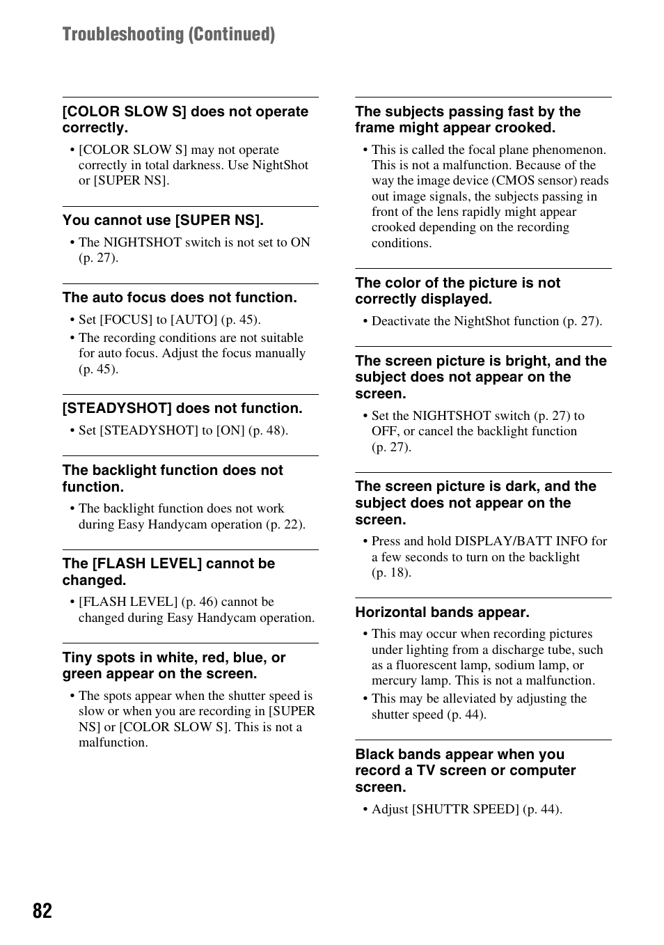 Troubleshooting (continued) | Sony HDR-HC9 User Manual | Page 82 / 128