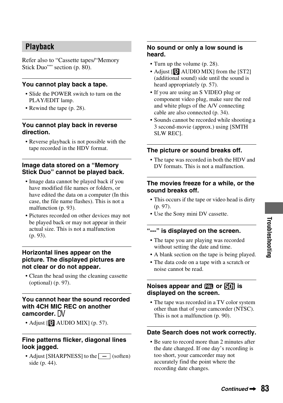 Playback | Sony HDR-HC9 User Manual | Page 83 / 128